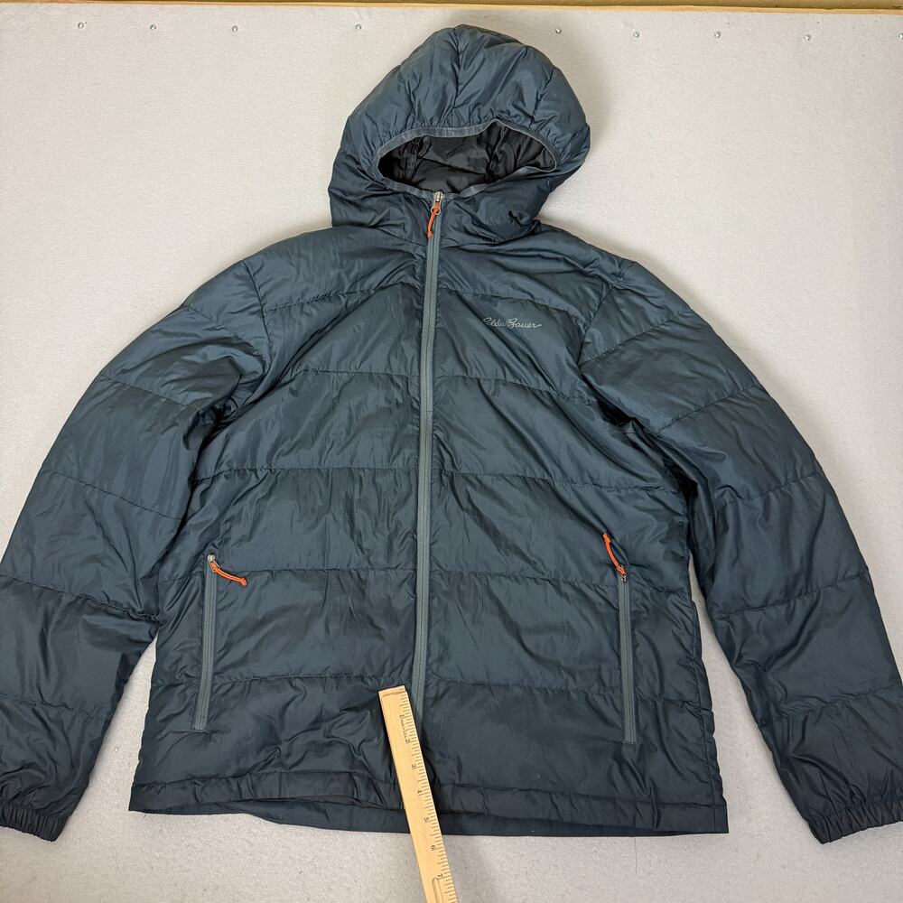 Eddie Bauer Mens Large Down Puffer Jacket Hooded Black Full Zip Coat